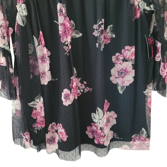 No Boundaries Mesh Floral Blouse Juniors Size M (7-9) Black Pink Whimsigoth NWT - Picture 10 of 11